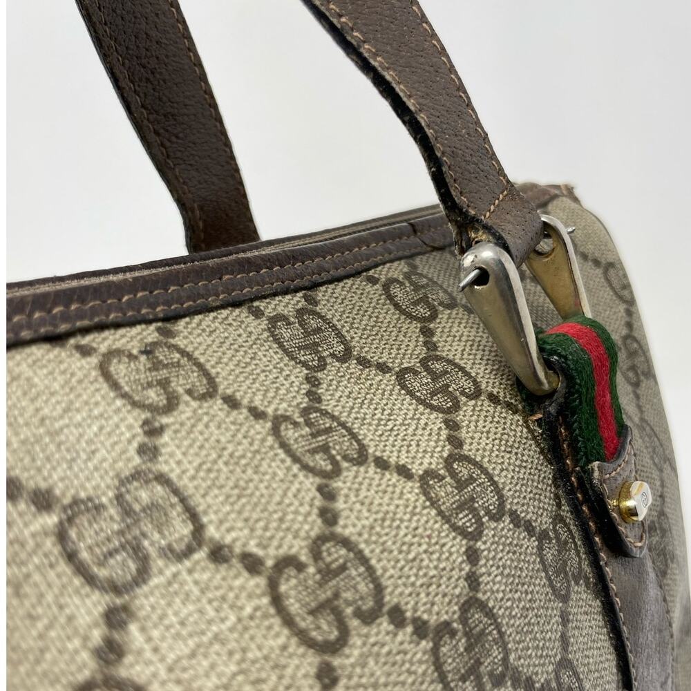 Gucci Vintage GG Monogram Supreme Web Small Handbag PVC Leather  Beige Brown - Picture 12 of 16